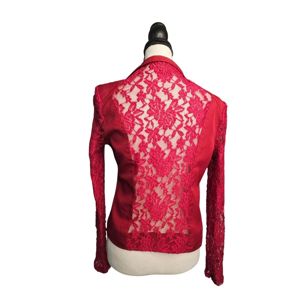 Red Snap Y2K Whimsigoth Lace Red Long‎ Sleeve Small Shacket
